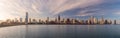 Panorama Chicago downtown skyline sunset Lake Michigan with most Iconic building from Adler Planetarium Royalty Free Stock Photo
