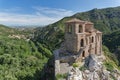 Panorama of Church of the Holy Mother of God in Asen`s Fortress and Rhodopes mountain, Asenovgrad, Bulgaria Royalty Free Stock Photo