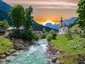 Panorama Church St. Sebastian in Ramsau Germany