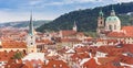 Panorama of church towers and rooftops in Prague Royalty Free Stock Photo