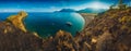 Panorama of Cirali beach and Olimpos mountain in a sunset Royalty Free Stock Photo