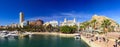 Panorama of the city of Alicante, Spain, view of the promenade and Mount Santa Barbara, Costa Blanca