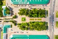 Panorama of the city and the Central Square and the shopping arcade, architectural heritage in the historical part of Kostroma. Royalty Free Stock Photo