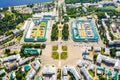 Panorama of the city and the Central Square and the shopping arcade, architectural heritage in the historical part of Kostroma. Royalty Free Stock Photo