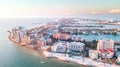 Panorama of city Clearwater Beach FL. Summer vacations in Florida. Beautiful View on Hotels and Resorts on Island. Royalty Free Stock Photo