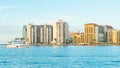 Panorama of city Clearwater Beach FL. Summer vacations in Florida. Beautiful View on Hotels and Resorts on Island. Royalty Free Stock Photo