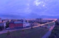 Panorama of the city on an early autumn morning with a view of the Volga Orthodox Institute and the Church of the Three Saints.