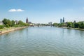 Panorama of the city of Frakfurt on the River Main. The contrast of the old and the new. Royalty Free Stock Photo