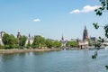 Panorama of the city of Frakfurt on the River Main. The contrast of the old and the new. Royalty Free Stock Photo