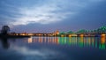 Panorama of the city and illuminated bridge Royalty Free Stock Photo