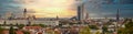 Panorama of the city of Leipzig, Saxony, with tall buildings, town hall and churches with an interesting colored sky