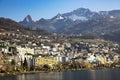 Panorama city of Montreux about of Lake Leman or Lake of Geneva Royalty Free Stock Photo
