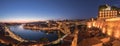 Panorama of city Porto during night with river Duoro and historic bridge Ponte Dom Luis I, Portugal