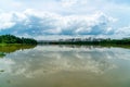 Panorama of city reflection in water under clouds during daytime Royalty Free Stock Photo