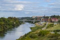 Panorama of the city of Smolensk. Smolensky River, bridge and fortress wall