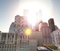 Panorama of the city. sun over the city Royalty Free Stock Photo