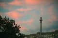 Panorama of city sunset and pipe silhouettes and high-rise buildings Royalty Free Stock Photo
