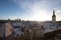 panorama of the city of Tallinn in Estonia during the winter covered with snow.