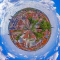 Panorama of city in tiny planet style of Erfuhrt in Thuringia, Germany Royalty Free Stock Photo