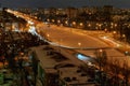 Panorama of the city of Togliatti on a winter evening with a view of Stepan Razin Avenue from the height of the 16th floor.