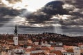 Panorama of city Trebic, a UNESCO world heritage site in Moravia, Czech Republic, St Martin Church in Trebic, Czech Republic