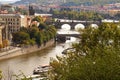 A panorama of the city with a view of the Vltava River and four