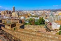 Panorama cityscape aerial view of Malaga, Spain. Santa Iglesia Cathedral Basilica of Lady of Incarnation from the Alcazaba castle