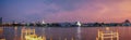 Panorama of CityScape of Bangkok City and Chao Phraya River with Beautiful Sunset in Bangkok City Royalty Free Stock Photo