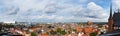 Panorama cityscape of the old town of wismar, aerial high angle view from the shipyards at the baltic sea to the harbor over the