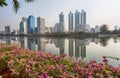 Panorama of cityscape with skyscrapers and sky line from Benjakitti Park in Bangkok, Thailand.