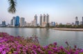 Panorama of cityscape with skyscrapers and sky line from Benjakitti Park in Bangkok, Thailand.