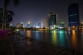 Panorama of cityscape with skyscrapers and sky line by night from Benjakitti Park in Bangkok, Thailand