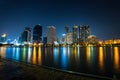 Panorama of cityscape with skyscrapers and sky line by night from Benjakitti Park in Bangkok, Thailand