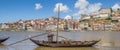 Panorama of classic portwine ships in Porto Royalty Free Stock Photo