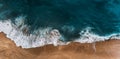 Panorama of a clean beach. Aerial view of the blue ocean waves on the beach. Beautiful sandy beach with blue sea. Lonely sandy Royalty Free Stock Photo