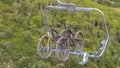 Panorama Close up of chairlifts with mountain bikes in Park City ski resort at off season Royalty Free Stock Photo