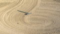 Panorama Close up of golf course sand bunker with a circular pattern created by the rake Royalty Free Stock Photo