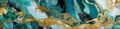 Panorama close up of a painting of blue and gold. AI generative panoramic banner