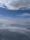 Panorama cloudy and wide sky plane view use background blue sky and beautiful white fluffy clouds natural