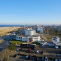 Panorama of coast and lighthouse of Warnemuende in Germany