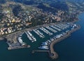Panorama of the coastal part of San Remo. Aerial view of the yacht parking
