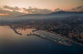 Panorama of the coastal part of San Remo. Aerial view of the yacht parking