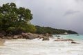 Panorama of coastline at Anse Lazio, Seychelles Royalty Free Stock Photo