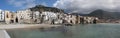 Panorama of the coastline of Cefalu town, Italy Royalty Free Stock Photo