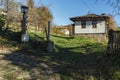 Panorama with Cobblestone street and old house in village of Bozhentsi, Bulgaria