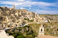 Panorama of the Colle della Civita of Matera with the blue sky