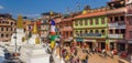 Panorama of colorful buildings around the Boudhanath stupa in Kathmandu