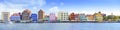 panorama colorful buildings harbor waterfront Willemstad Curacao