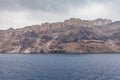 Panorama of the colorful cliff of the caldera in the island of Santorini, Greece