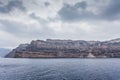 Panorama of the colorful cliff of the caldera in the island of Santorini, Greece